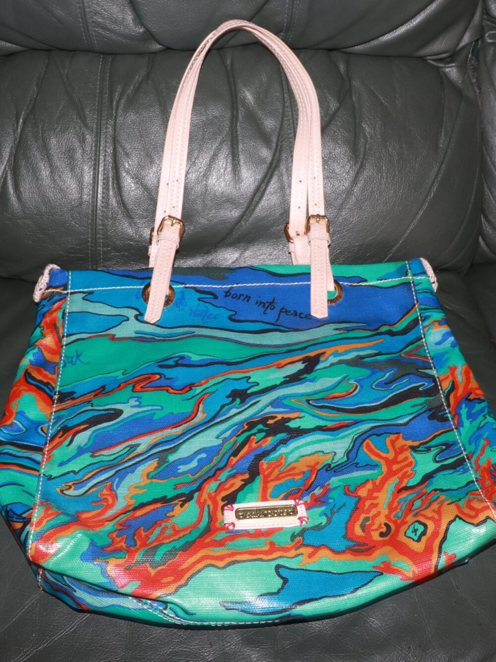 NWOT Sakroots Artists Circle Reef Zippered Double Handle Tote Bag 13"X13"
